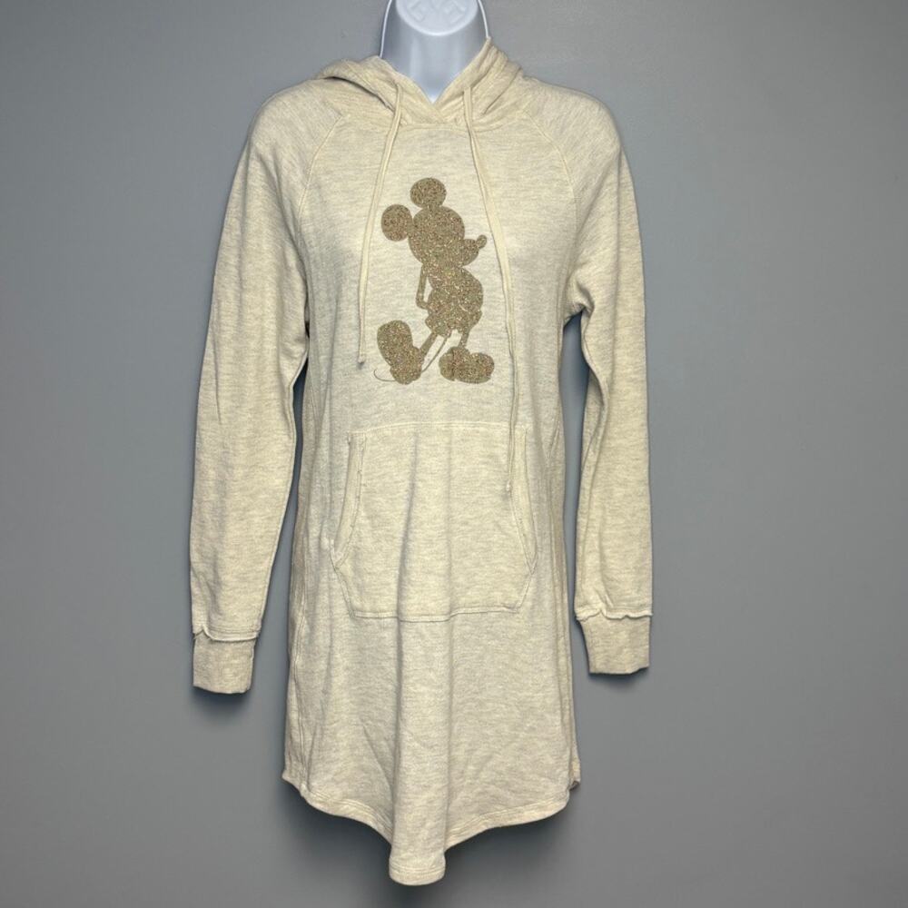 NWT Disney Mickey Glitter‎ Neutral Hoodie Sweatshirt Beachy Cover Up Dress Sz S